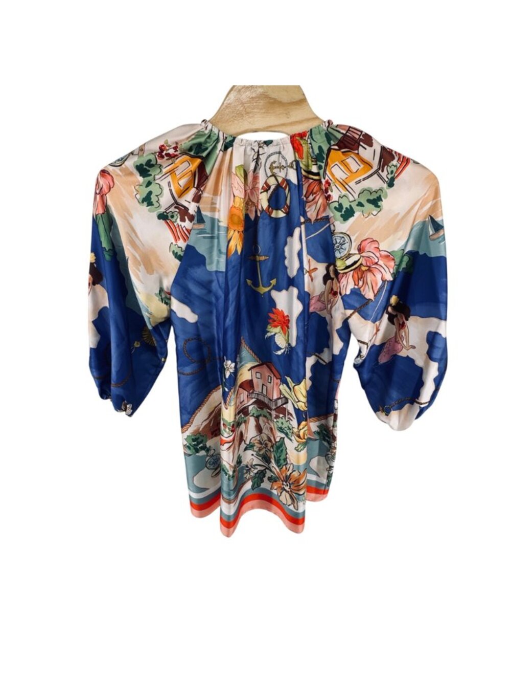 Women's Blue Floral Print Long-Sleeve Mini Dress - Picture 5 of 15